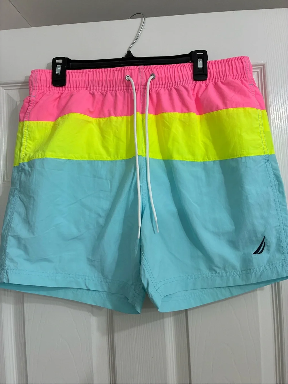 Nautica Men’s Colorblock Swim Shorts - Pink, Neon Yellow, Aqua